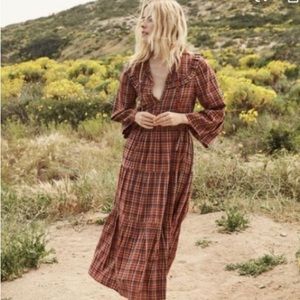 Doen Honey dress in blue autumn plaid, S